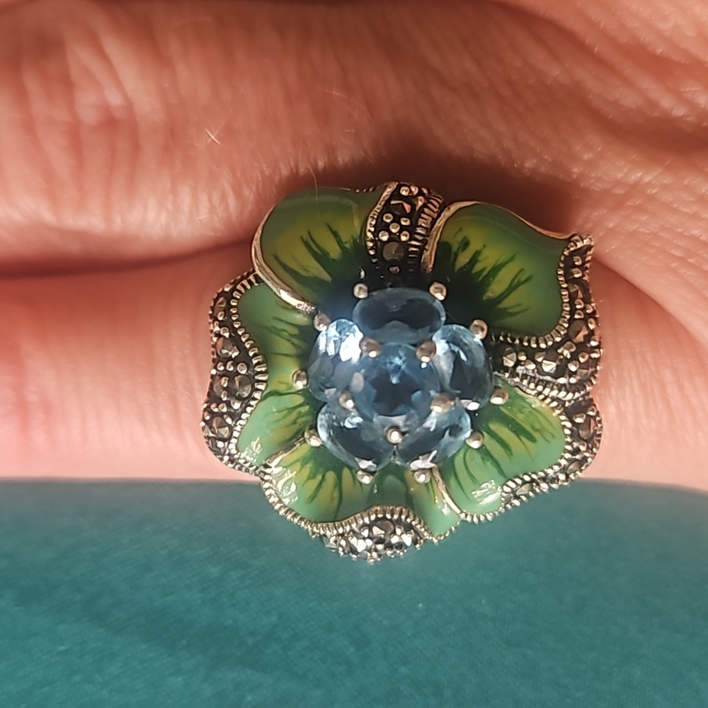 Dallas Prince Green & Blue Enamel Flower Ring Size 5.5 - Picture 6 of 7